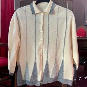 50s atomic Cream and Gray Button-Up Cardigan